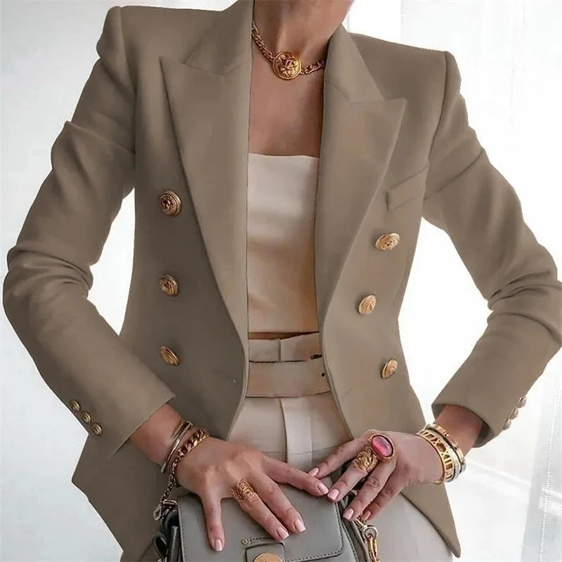 Claudia Gold-Button Tailored Blazer