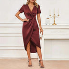 Isla Satin Cross-Neck Wrap Dress