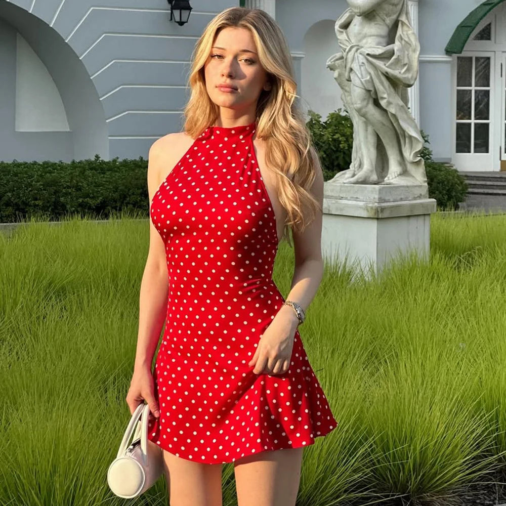 Thalira Backless Polka Dot Dress