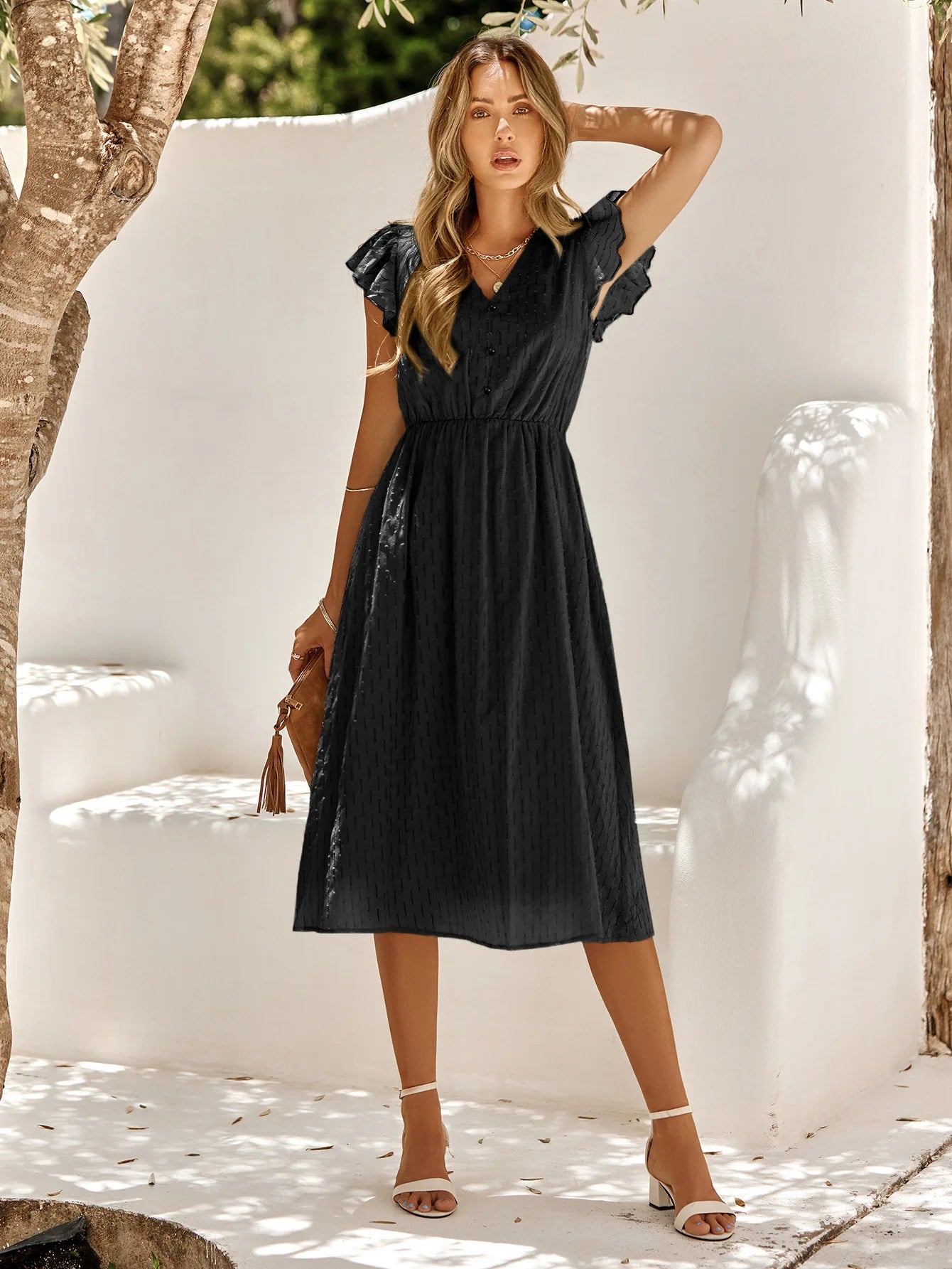 Chloe Flutter Sleeve Midi Dress