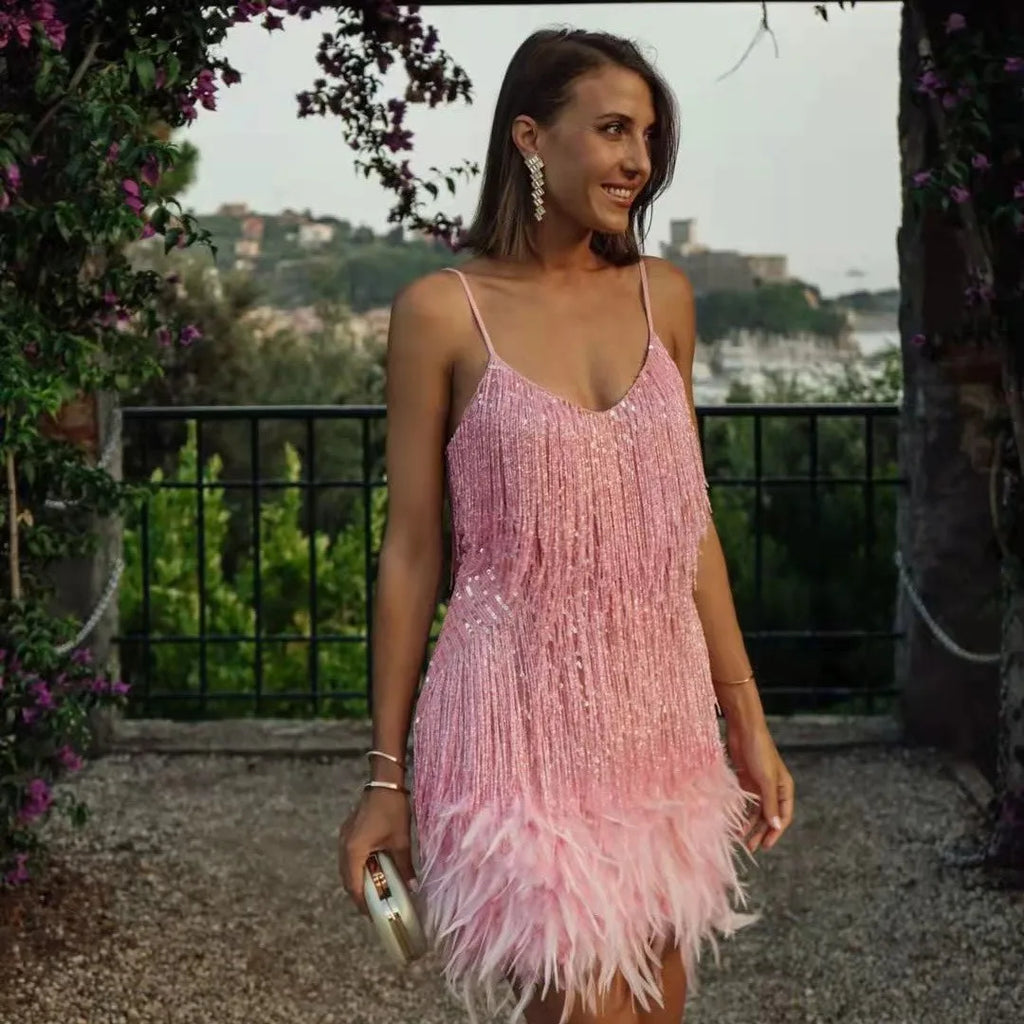 Mia Glamorous Fringe Glitter Dress