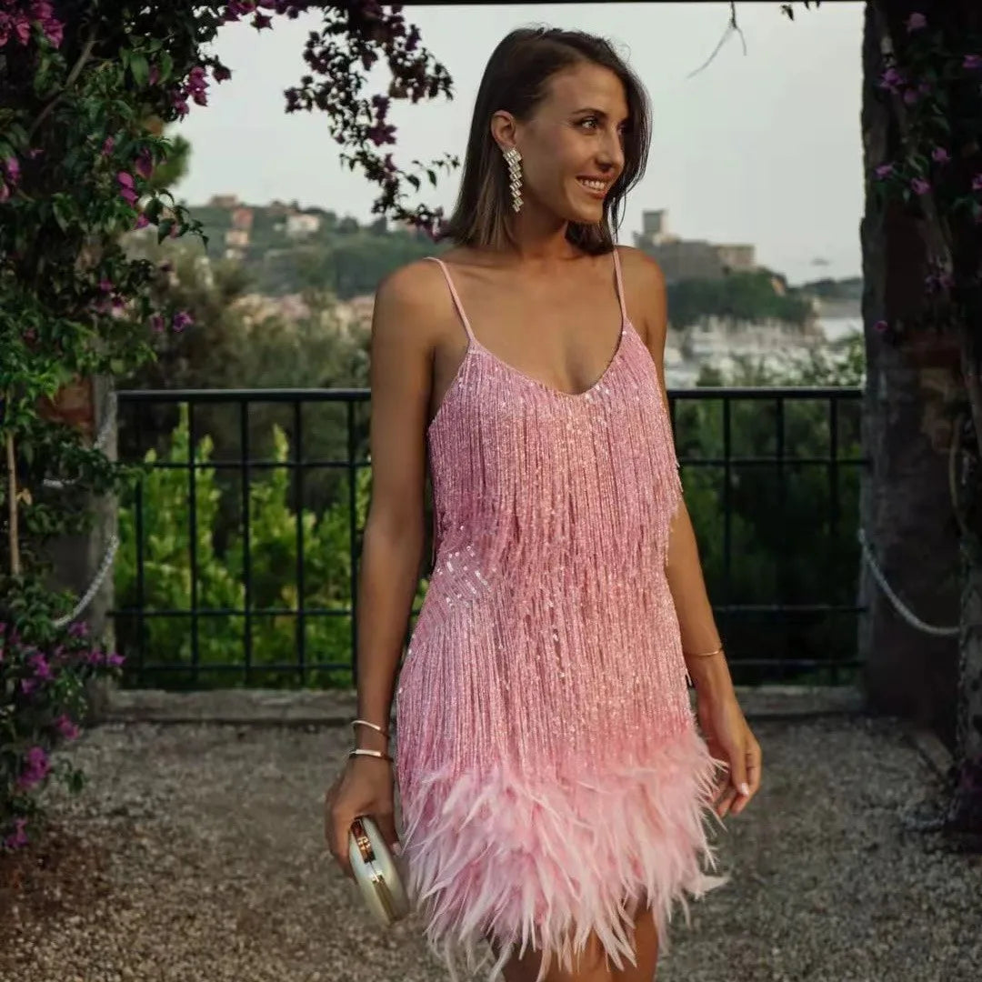 Mia Glamorous Fringe Glitter Dress