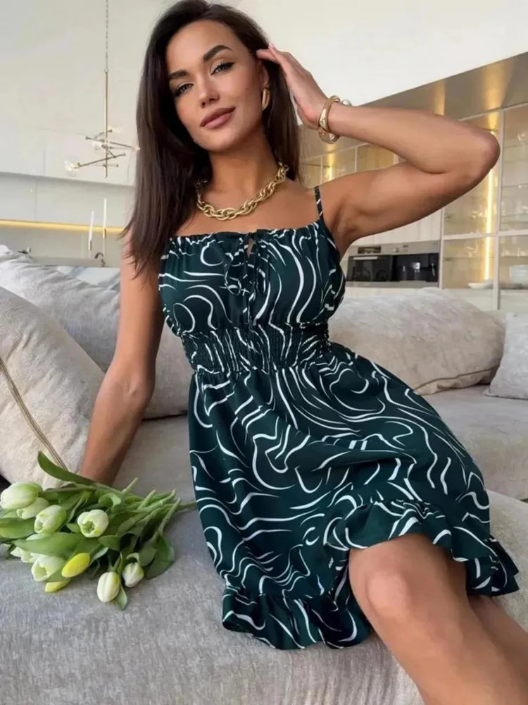 Elena Elegant Floral Lace-Up Dress