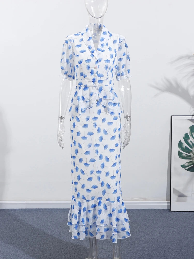 Maribel Chiffon Print Shirt & Skirt Set