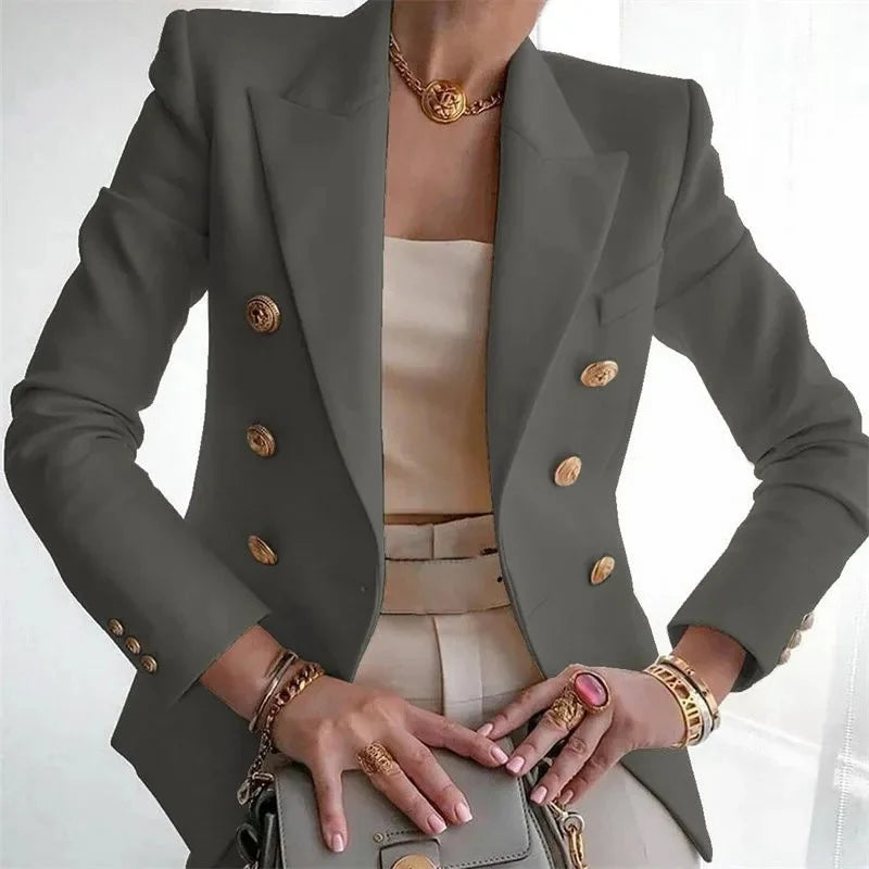Claudia Gold-Button Tailored Blazer