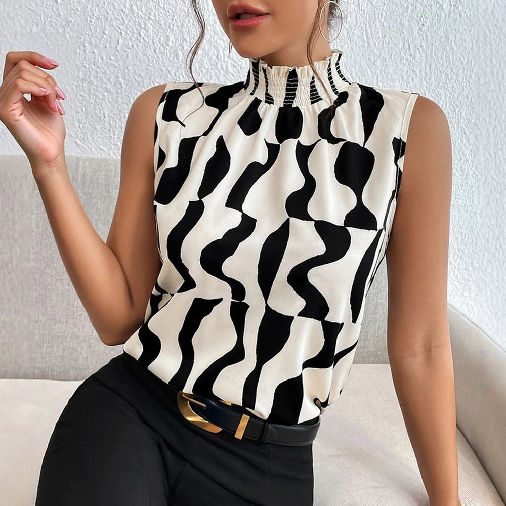 Mia Muse Sleeveless High Neck Contrast Blouse