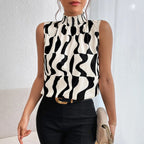 Mia Muse Sleeveless High Neck Contrast Blouse