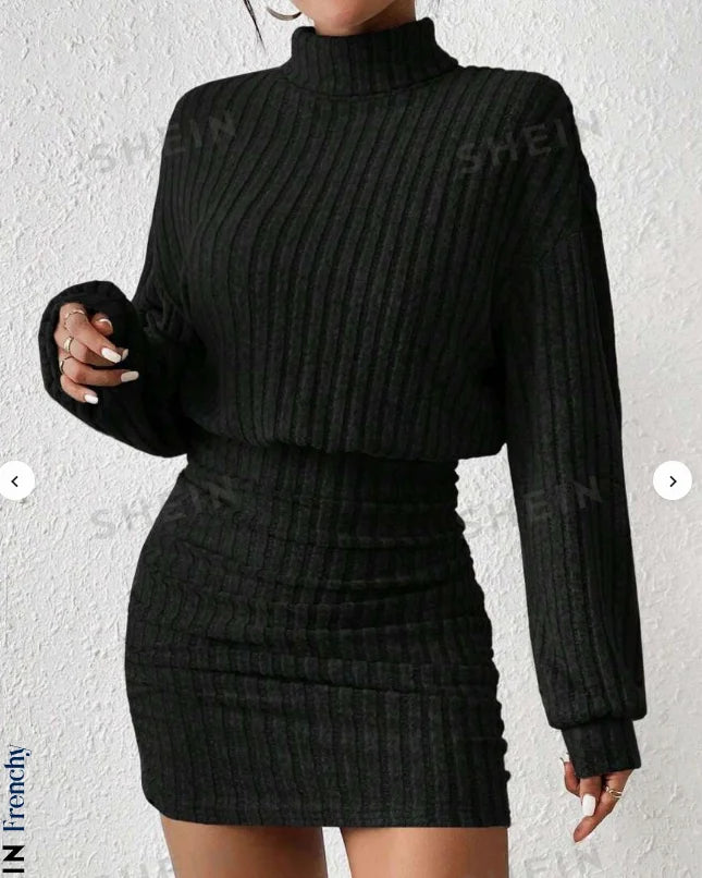 Elena Ribbed Knit High Neck Mini Dress