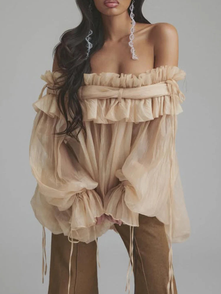 Lila Ethereal Ruffle Off-Shoulder Top