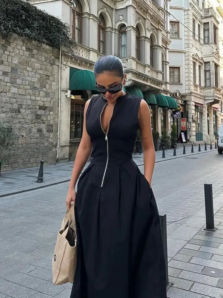 Vivienne Pleated V-Neck Maxi