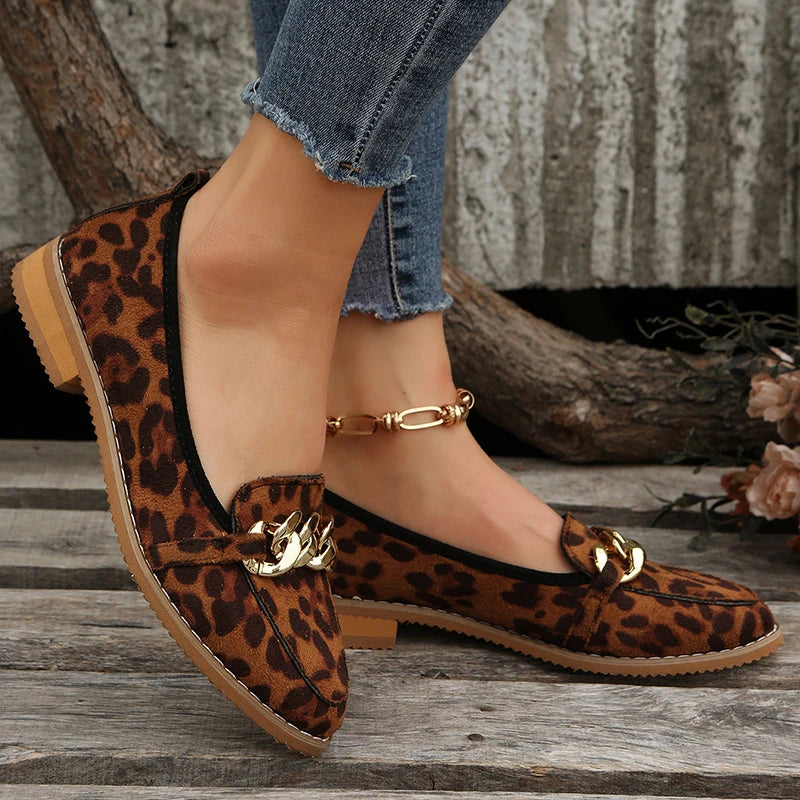 Leona Gold Chain Leopard Loafers