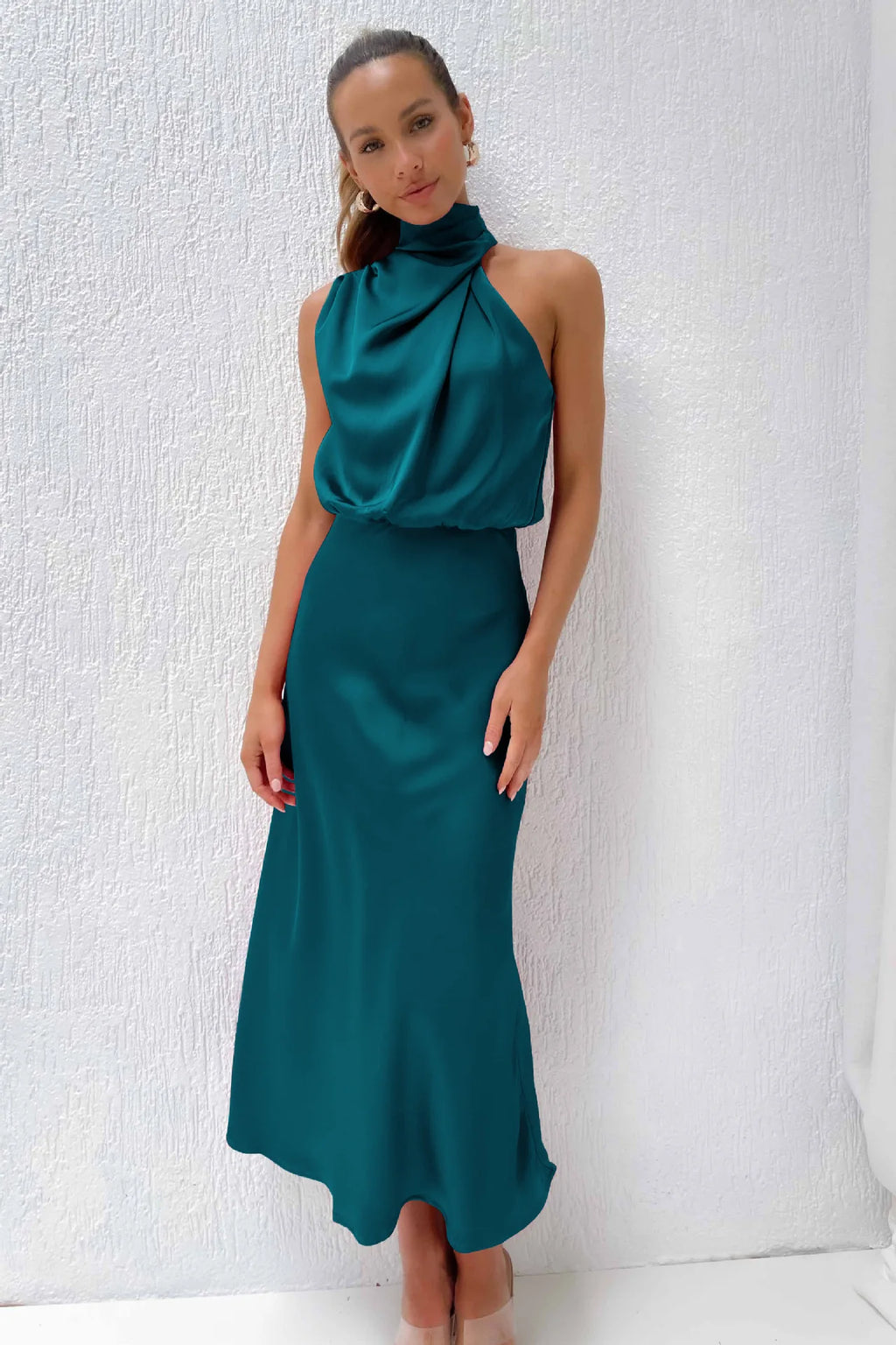 Natalia Noir Satin Halter Dress