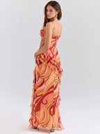 Sofia Sexy Ruffle Print Maxi Dress