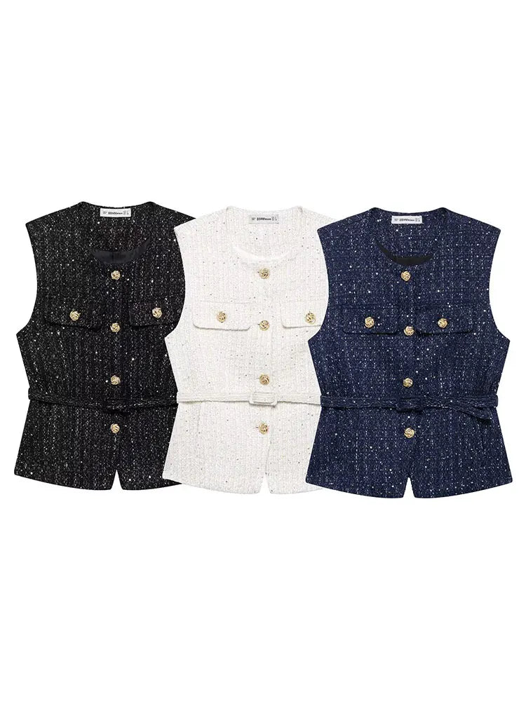 Vivienne Belted Tweed Vest