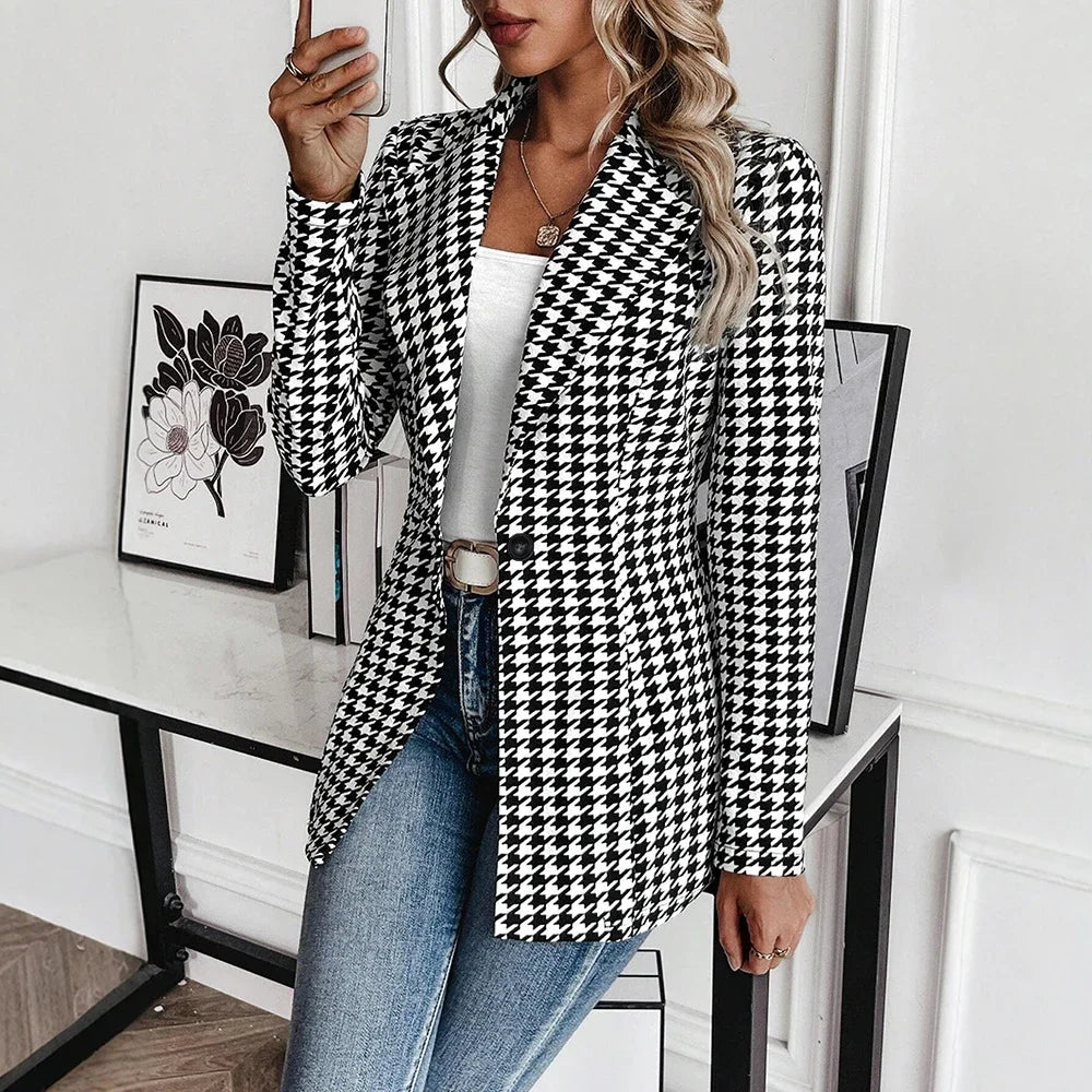 Evelyn Houndstooth Longline Blazer