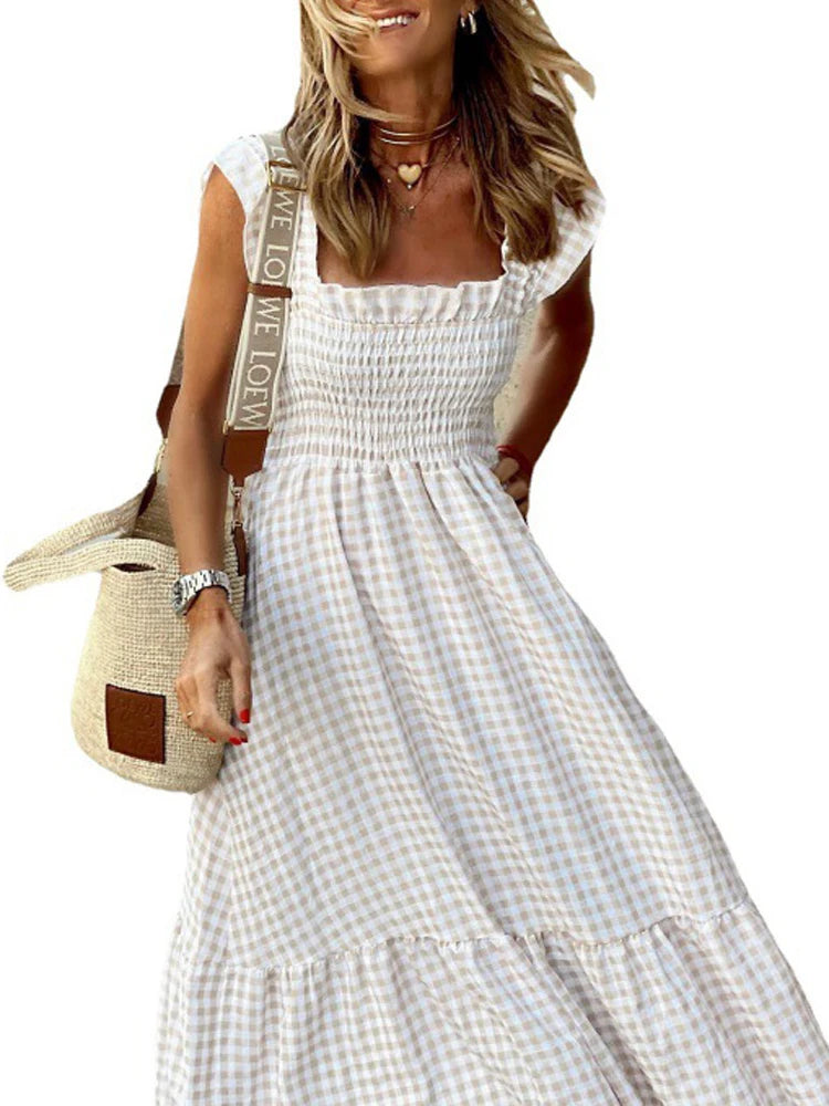 Isla Elegant Plaid Slip Dress