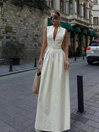 Vivienne Pleated V-Neck Maxi