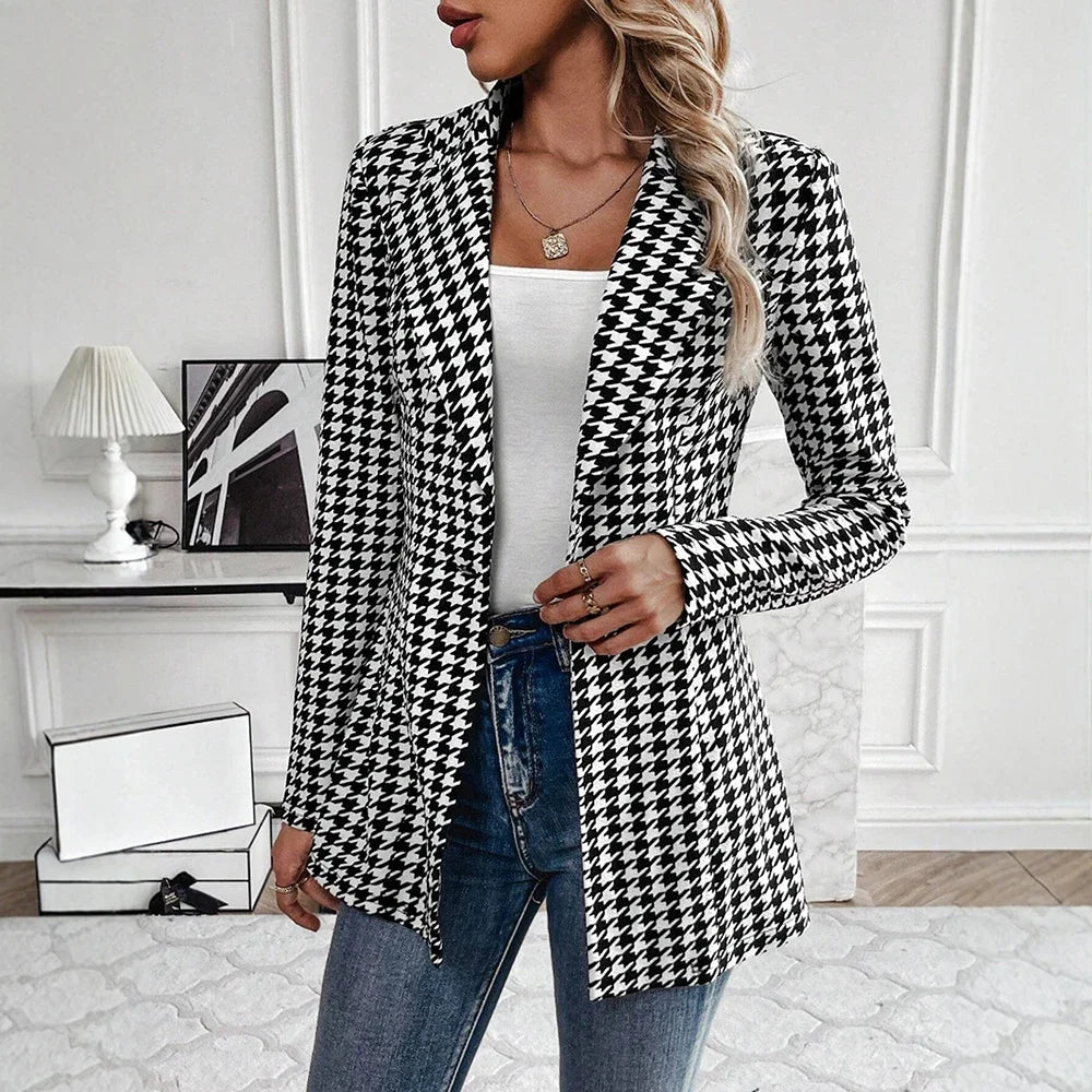 Evelyn Houndstooth Longline Blazer