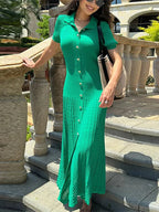 Kimberly Knit Pleated Button-Front Dress