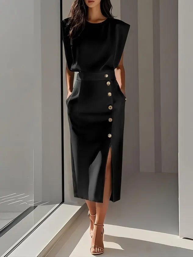 Elena Sculpted Button Midi Dress