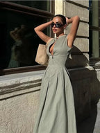 Vivienne Pleated V-Neck Maxi