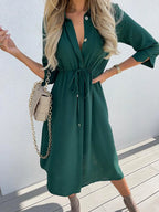 Caroline Drawstring Midi Shirt Dress