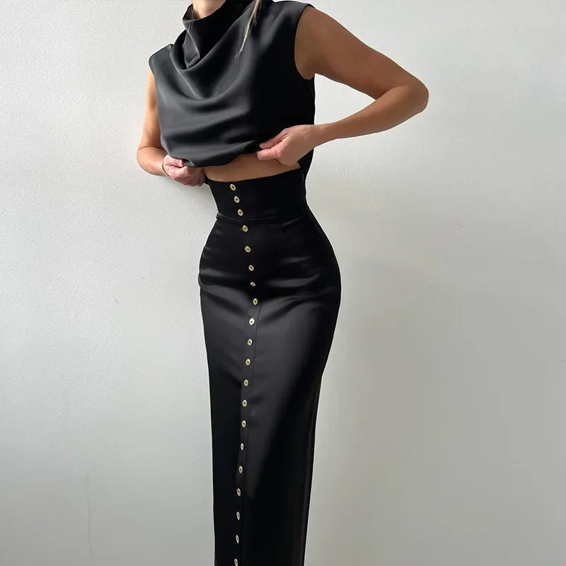 Serena Draped Satin Two-Piece