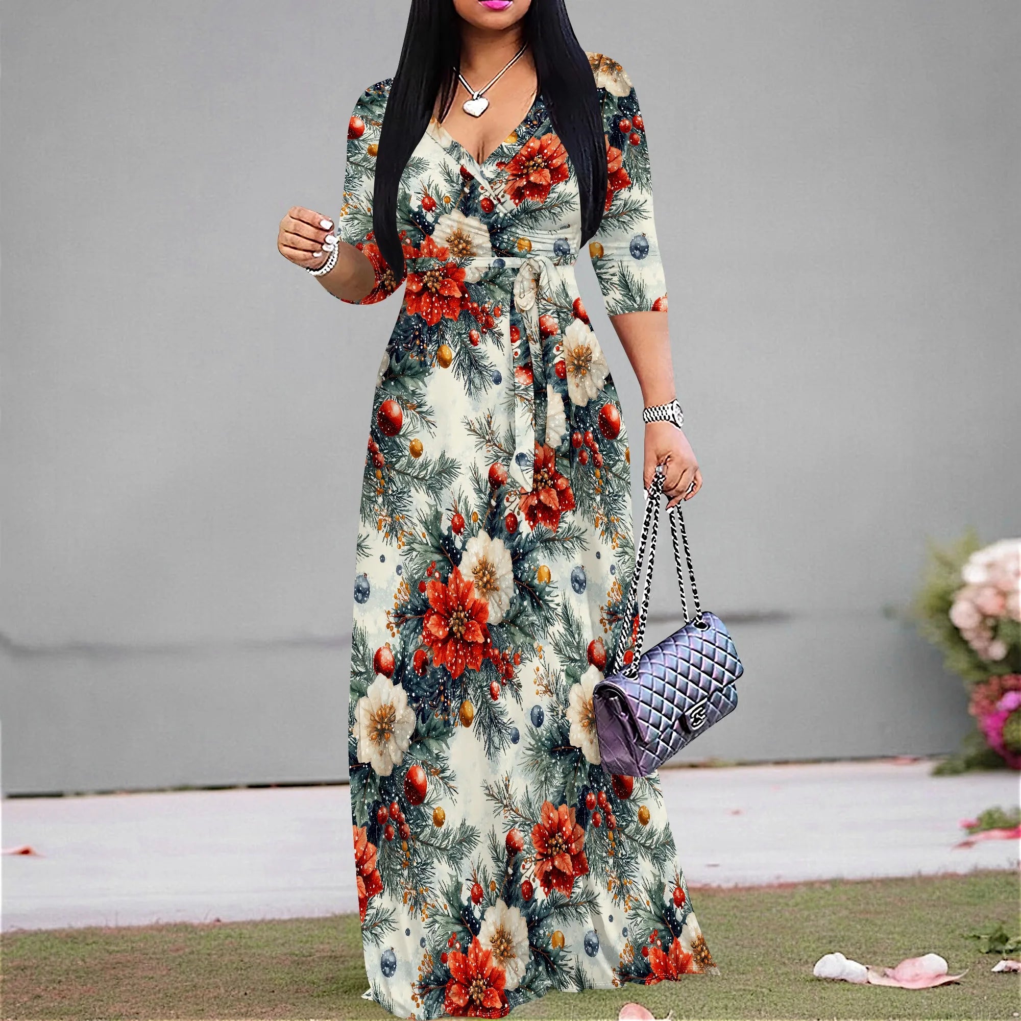 Juliana Belted Garden Maxi Dress