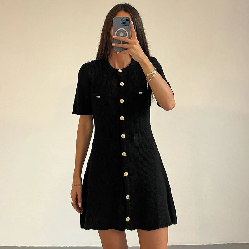 Alessia Gold-Button Knit Dress ModernSways Alessia Gold-Button Knit Dress ModernSways