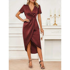 Isla Satin Cross-Neck Wrap Dress