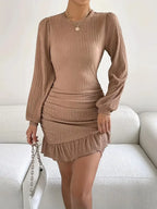 Lana Ruched Knit Puff Sleeve Dress