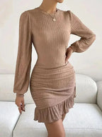 Lana Ruched Knit Puff Sleeve Dress