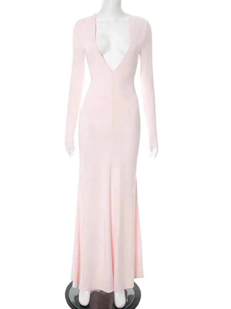 Valeria Sexy Deep V Maxi Dress