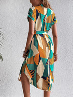 Nora Geo-Print Belted Midi Dress