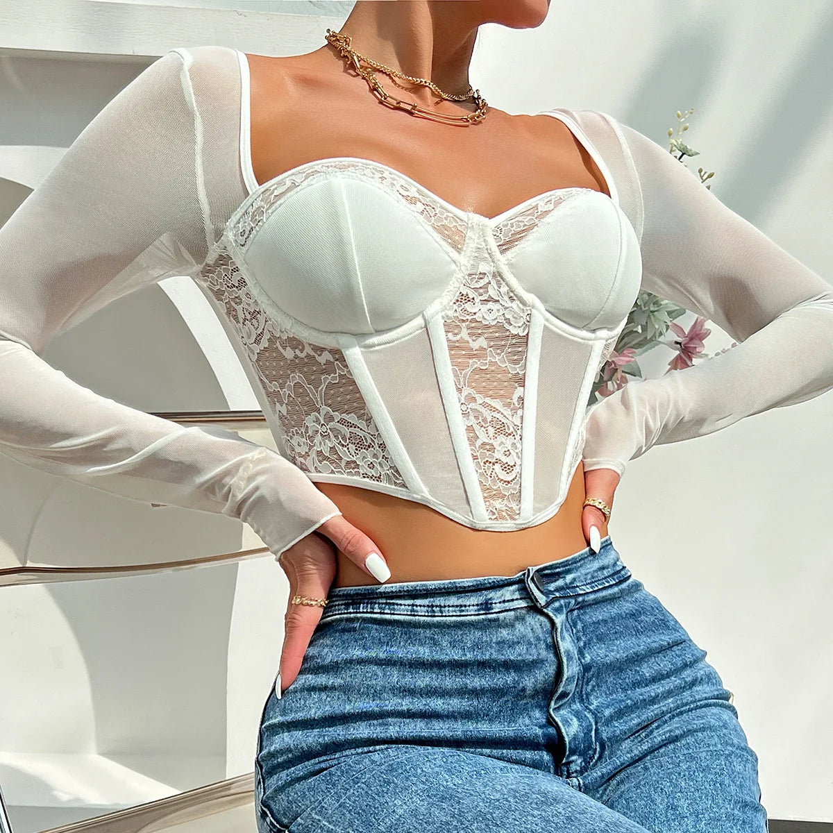 Mia Lace Overlay Corset Top