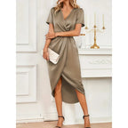 Isla Satin Cross-Neck Wrap Dress