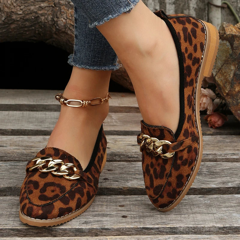 Leona Gold Chain Leopard Loafers