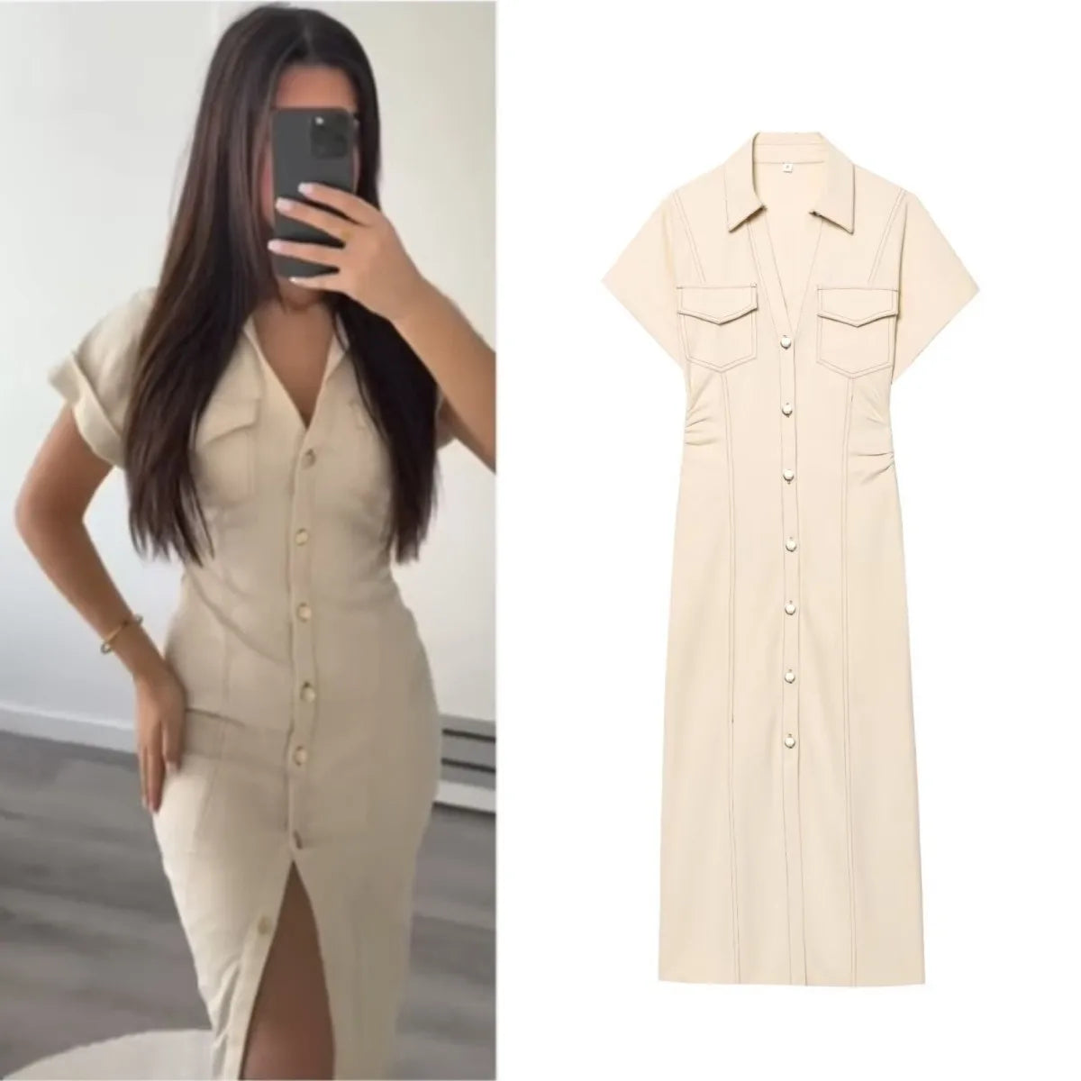 Ayla Buttoned Denim Midi Dress