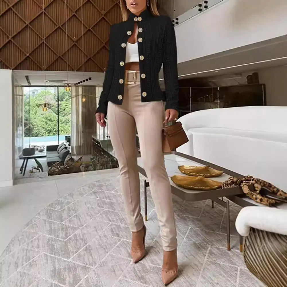 Elena Sculpted Knit Button Blazer