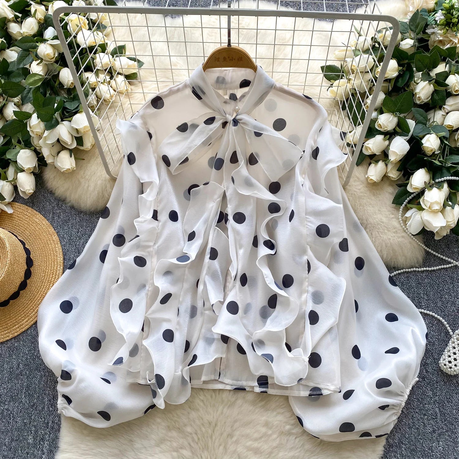 Elise Ruffle Dot Blouse