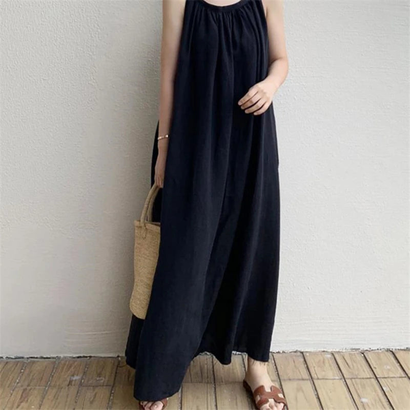Nora Vintage Cotton Linen Maxi Dress