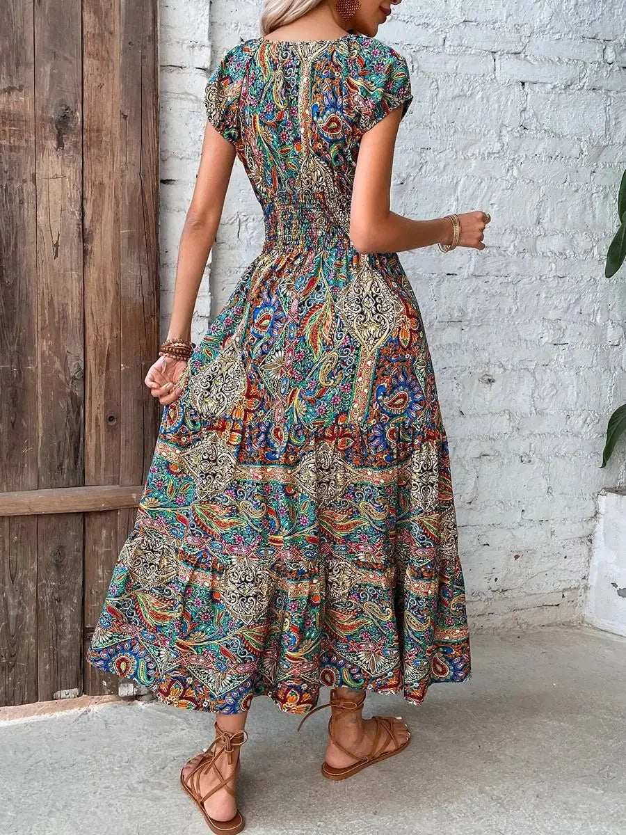 Brianna Boho Paisley Maxi Dress