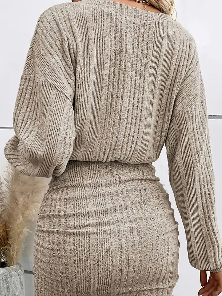 Emilia Ribbed Knit Draped Waist Mini Dress