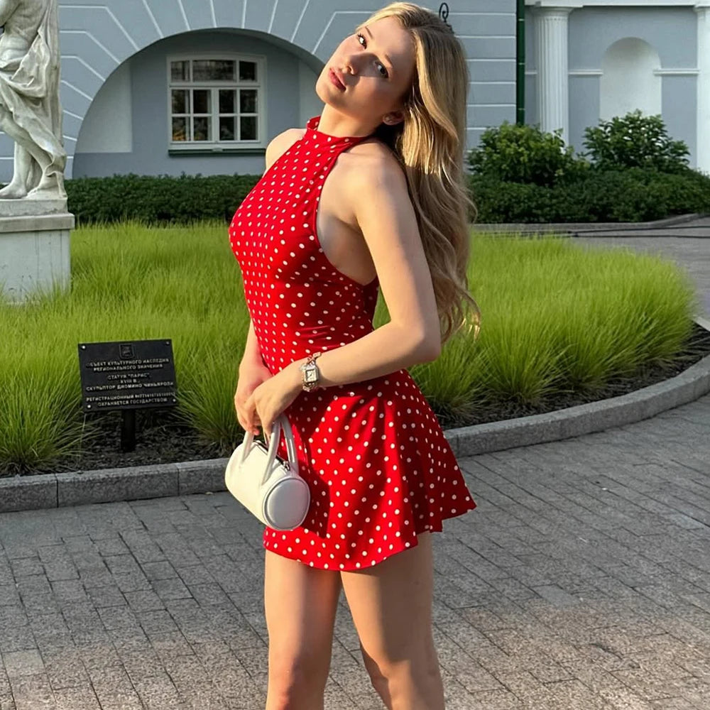 Thalira Backless Polka Dot Dress