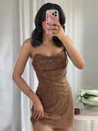Ava Pearl-Embellished Halter Gown