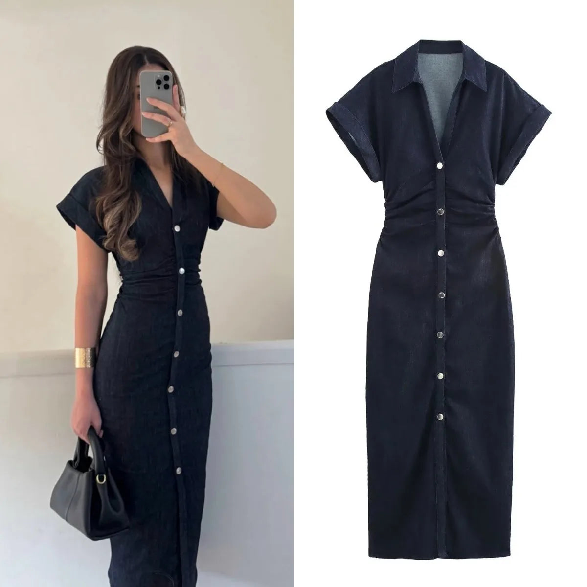 Ayla Buttoned Denim Midi Dress