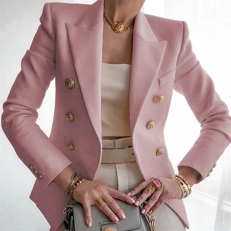 Claudia Gold-Button Tailored Blazer