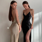 Sophia Backless High Split Silk Dress