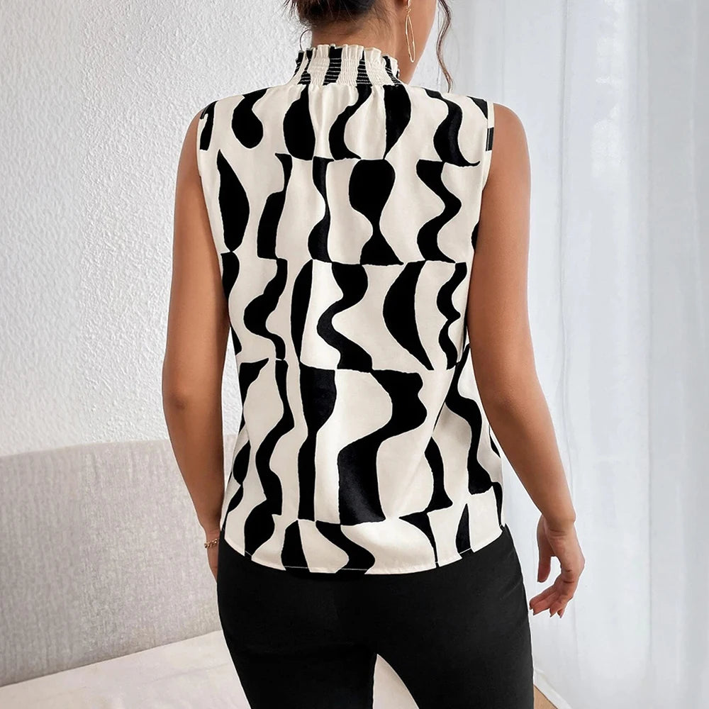 Mia Muse Sleeveless High Neck Contrast Blouse