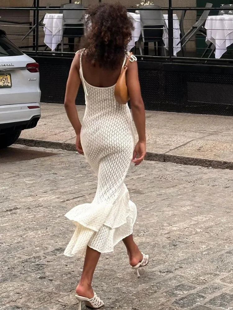 Serena Elegant Ruffled Knit Maxi Dress